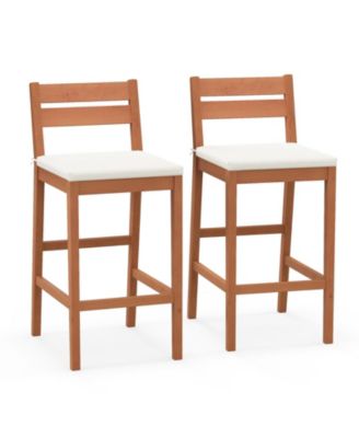 Set of 2 Outdoor Wood Barstools with Soft Seat Cushion-Off White
