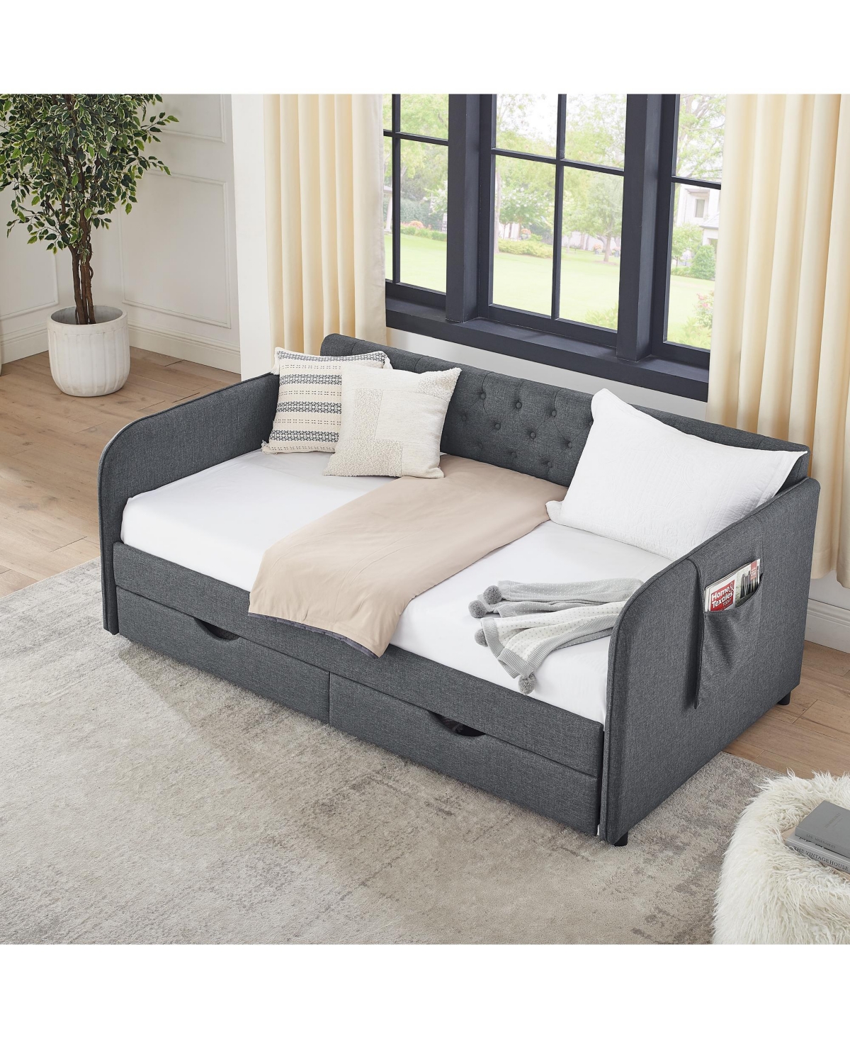 Streamdale Furniture Mid-Century Twin to King Daybed with Storage Drawers, 132lbs Weight Capacity