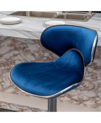 Masaccio Velvet Upholstered Adjustable Swivel Barstool, Set of 2, Blue