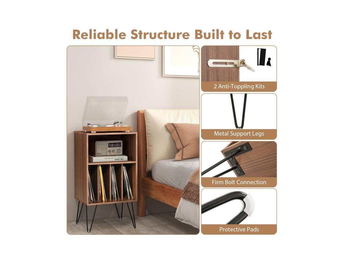 Slickblue Record Player Stand with Charging Station for Living Room Bedroom