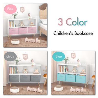 Kids Bookcase with Fabric Drawers & Toy Storage