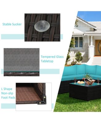 6PCS Patio Rattan Furniture Set Sectional Cushioned Sofa Deck