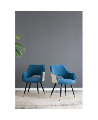 Set of 2 Blue Fabric Side Accent Chairs, 23" x 23" x 34