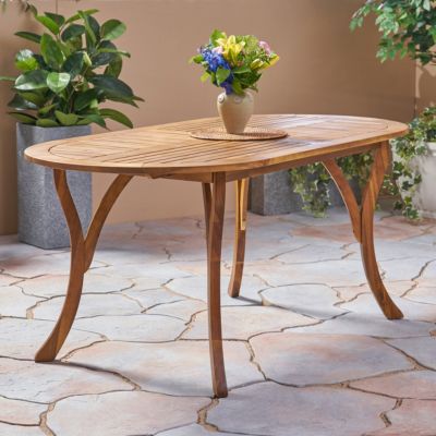 Streamdale Elegant Oval Acacia Wood Table with Teak Finish for Outdoor Patios