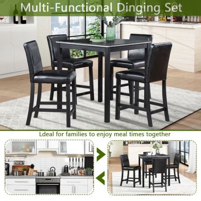 Elegant Counter-Height Dining Set Table & 4 Upholstered Chairs