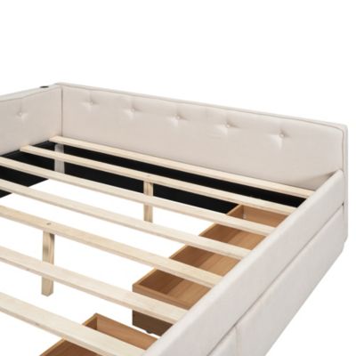 Queen Size Upholstered Platform Bed with USB and 2 Drawers