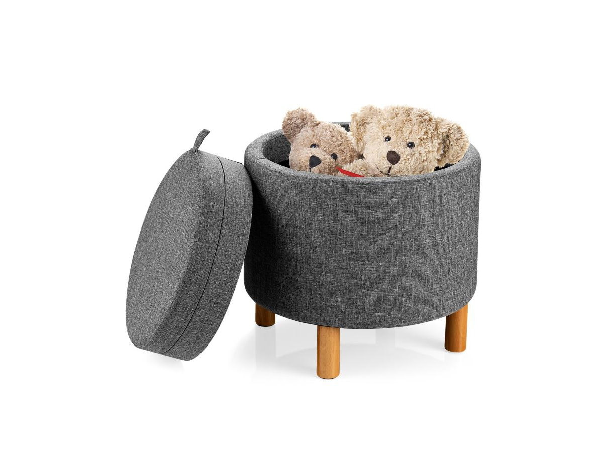 Slickblue Round Fabric Storage Ottoman with Tray and Non-Slip Pads for Bedroom