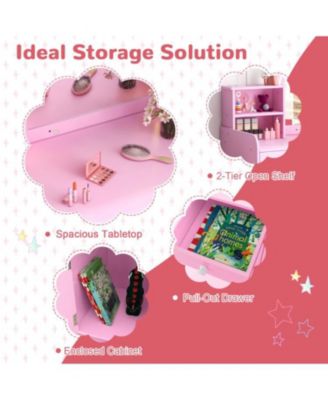 Kids Vanity Table and Chair Set with Shelves Drawer and Cabinet