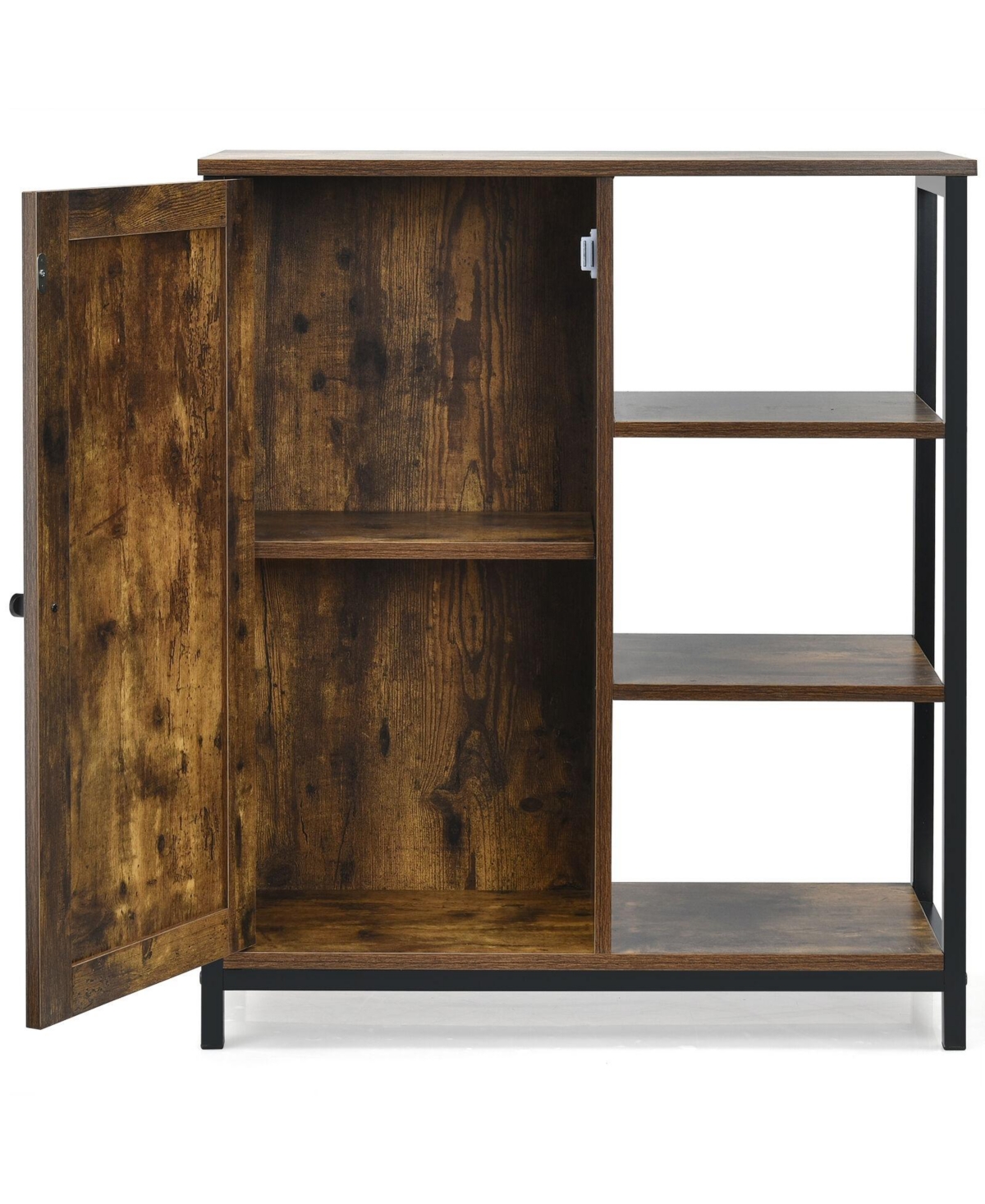 Multipurpose Freestanding Storage Cabinet with 3 Open Shelves and Doors - Brown