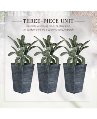 Stylish Rattan-Like Set of 3 Self-Draining Planter Pots (14x14x24")