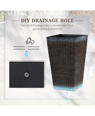 Stylish Rattan-Like Set of 3 Self-Draining Planter Pots (14x14x24")