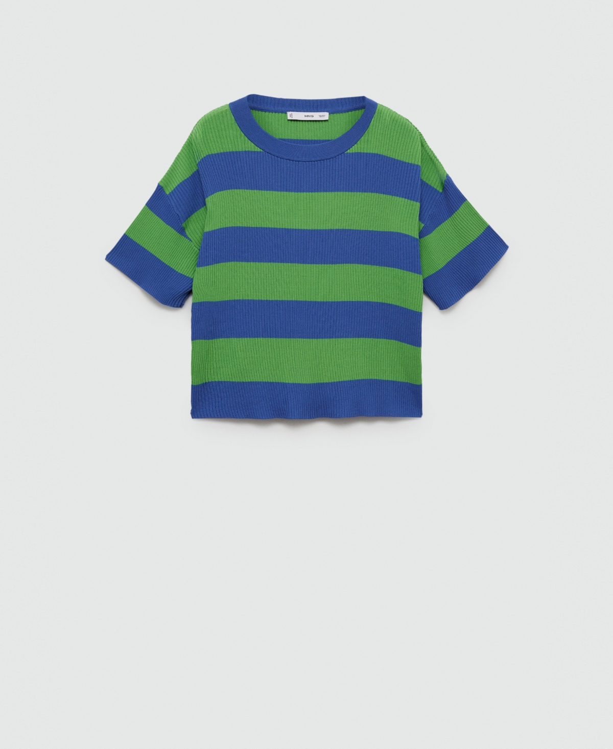 Mango Ribbed Knit T-shirt Blue In Blue