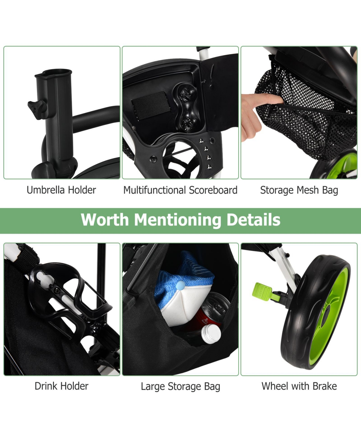 Slickblue 3 Wheel Folding Golf Push Cart with Seat Scoreboard and Adjustable Handle