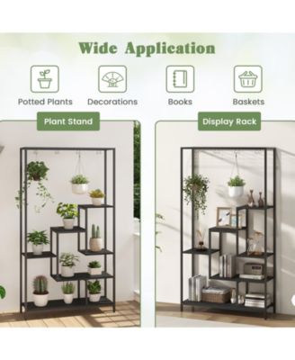 6-Tier Tall Plant Stand 71" Metal Indoor Plant Shelf with 10 Hanging Hooks
