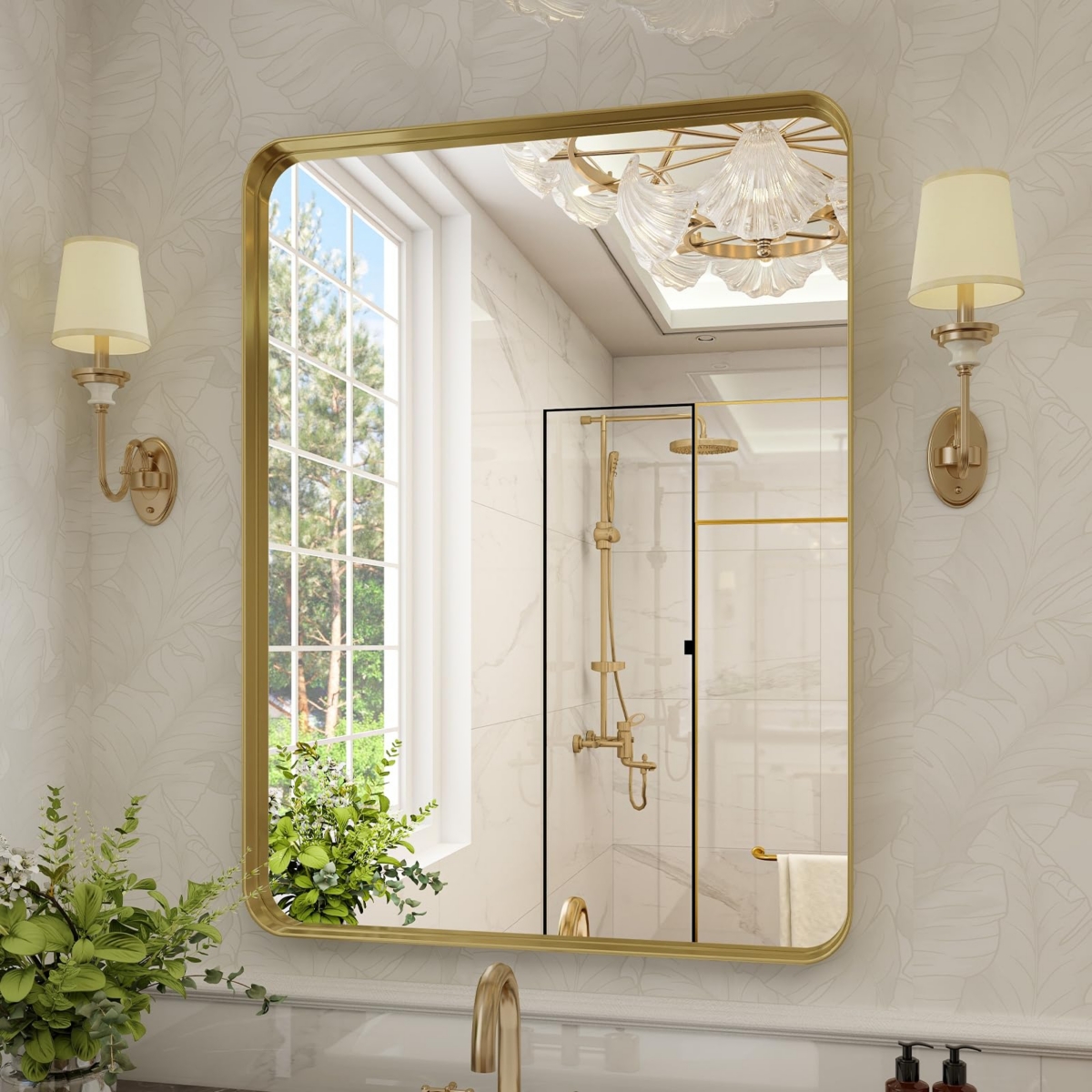Rectangular Wall Mounted Mirror 22"x30" in Gold - Gold