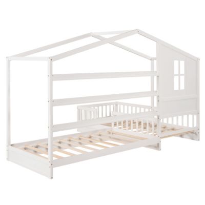 Streamdale Twin Bed with L-Structure Fence, Espresso