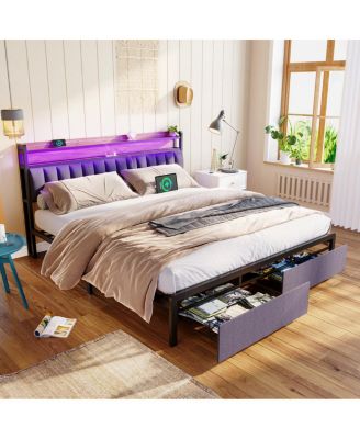 King Bed Frames With Storage and LED Platform Frame