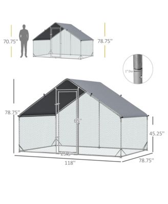 Simplie Fun Metal Chicken Coop Run with Cover, Walk-In Outdoor Poultry Pen for Rabbits, Ducks, Large Hen House for Yard, 10' x 6.5' x 6.5', Silver