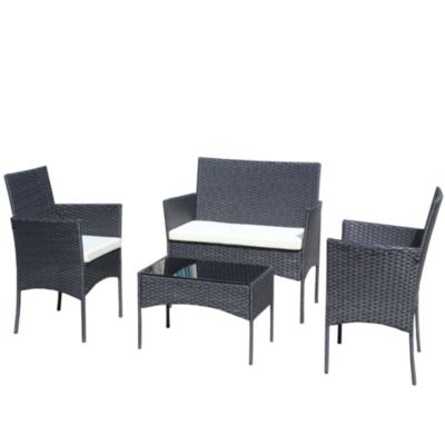 Streamdale 4-Piece Wicker Sectional Set with Glass Table