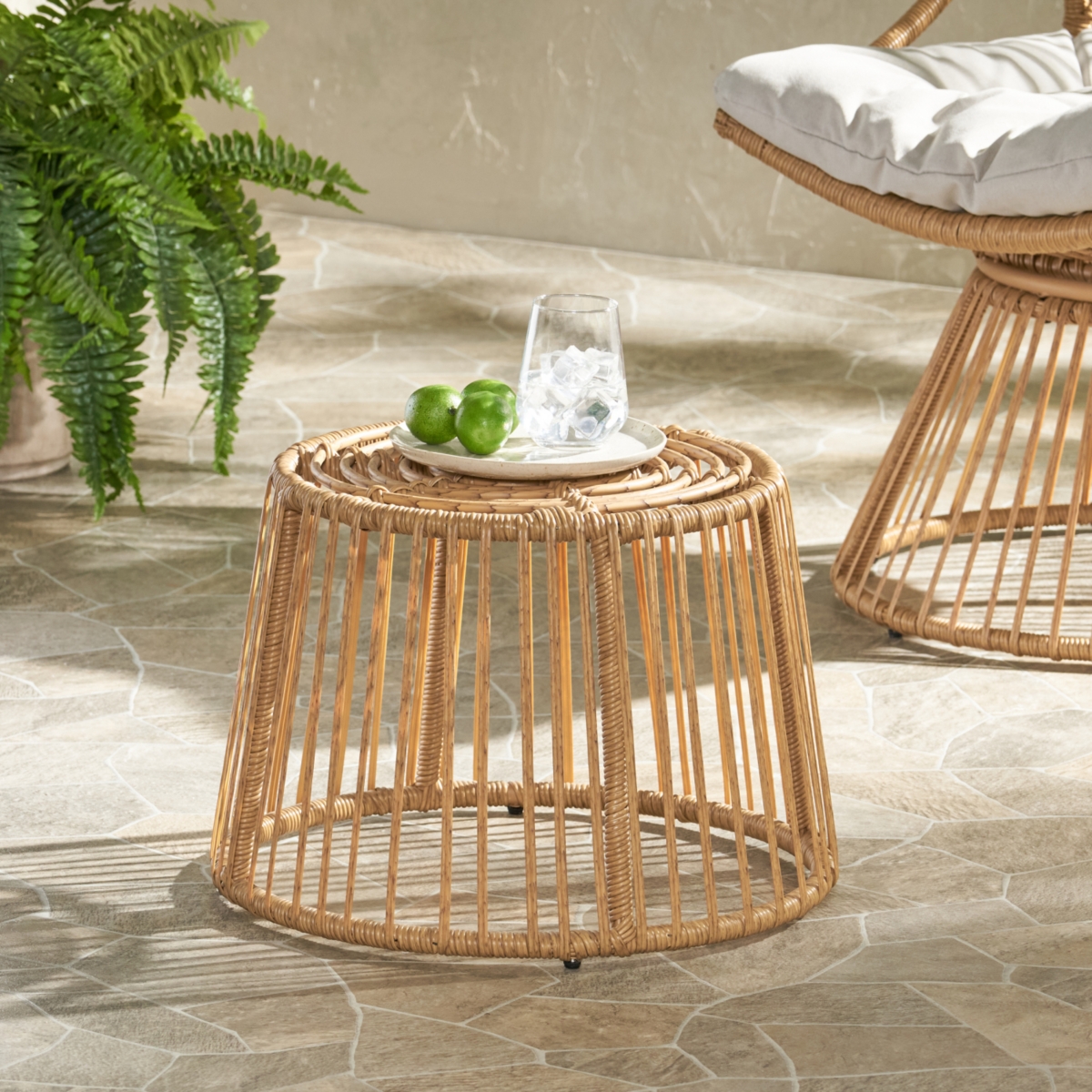 Streamdale Furniture Earthy Boho Wicker Rattan Cage Side Table for Outdoor Decor