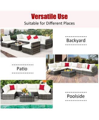 7PCS Patio Rattan Furniture Set Sectional Sofa Garden