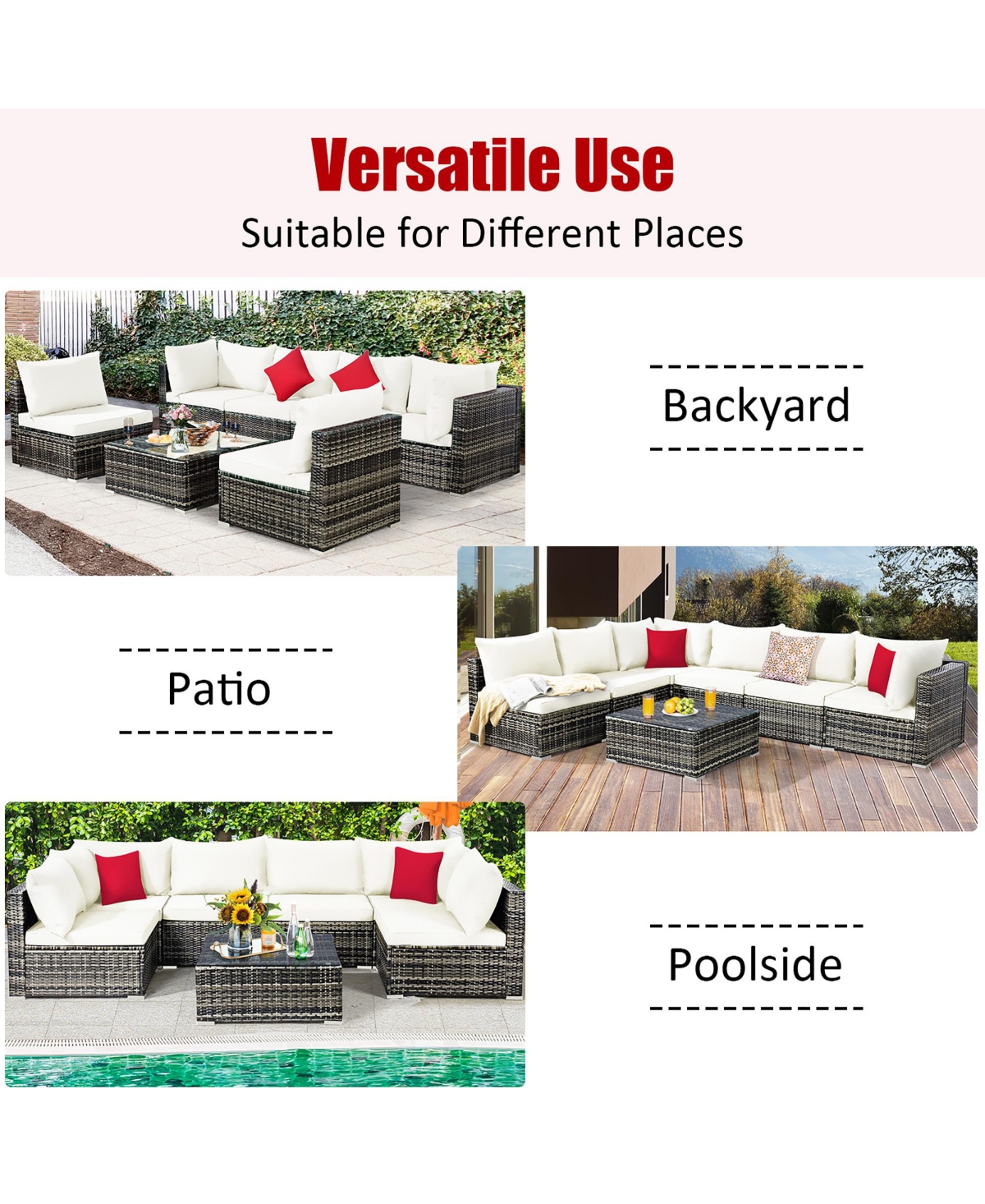 Costway 7PCS Patio Rattan Furniture Set Sectional Sofa Garden