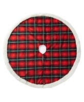 Glitzhome 48 D Red Black Plaid Reversible Sherpa Flannel Christmas Tree Skirt - Multi