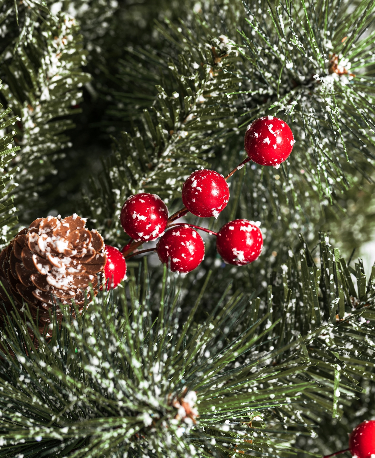 Glitzhome Pre Lit Frosted Pine Cones and Red Berries Christmas Porch Tree, with 200 Warm White Lights