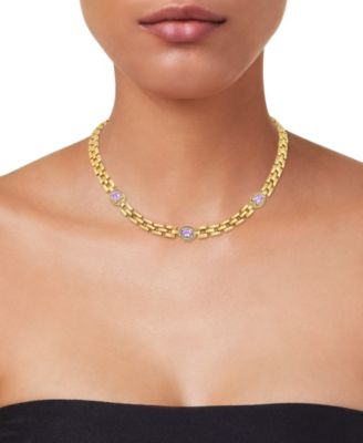 Amethyst (1-1/5 ct. t.w.) & White Topaz (1/20 ct. t.w.) Panther Link 17" Collar Necklace in 14k Gold-Plated Sterling Silver (Also in Sky Blue Topaz)