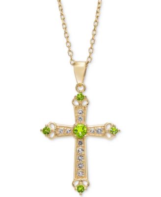Sky Blue Topaz (1/3 ct. t.w.) & White Topaz (5/8 ct. t.w.) Cross 18" Pendant Necklace in 14k Gold-Plated Sterling Silver (Also in Citrine, Onyx, Peridot & Rhodolite)