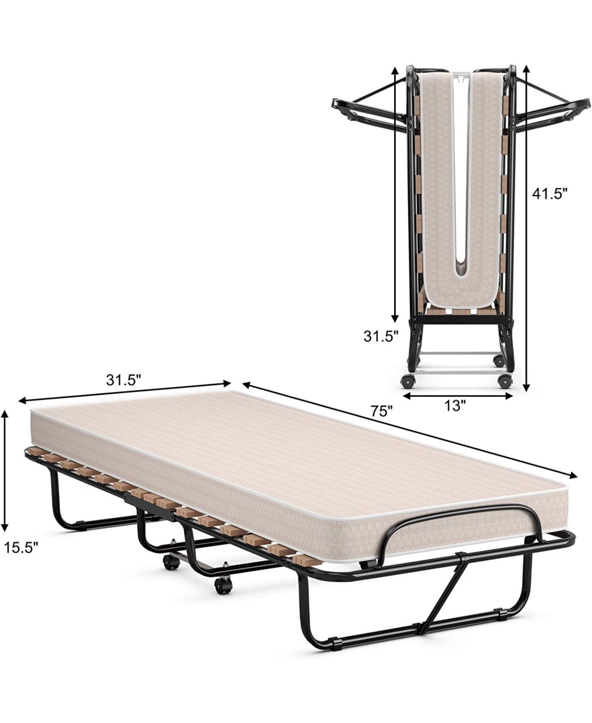 Slickblue 75 x 31.5 Inch Folding Guest Bed with Memory Foam Mattress for Adult