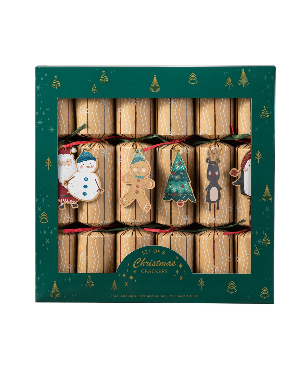Glitzhome 6pk 2''d X 12.00''h Christmas Kraft Paper Characters Tag Party Cracker With Gift Contents In Multi