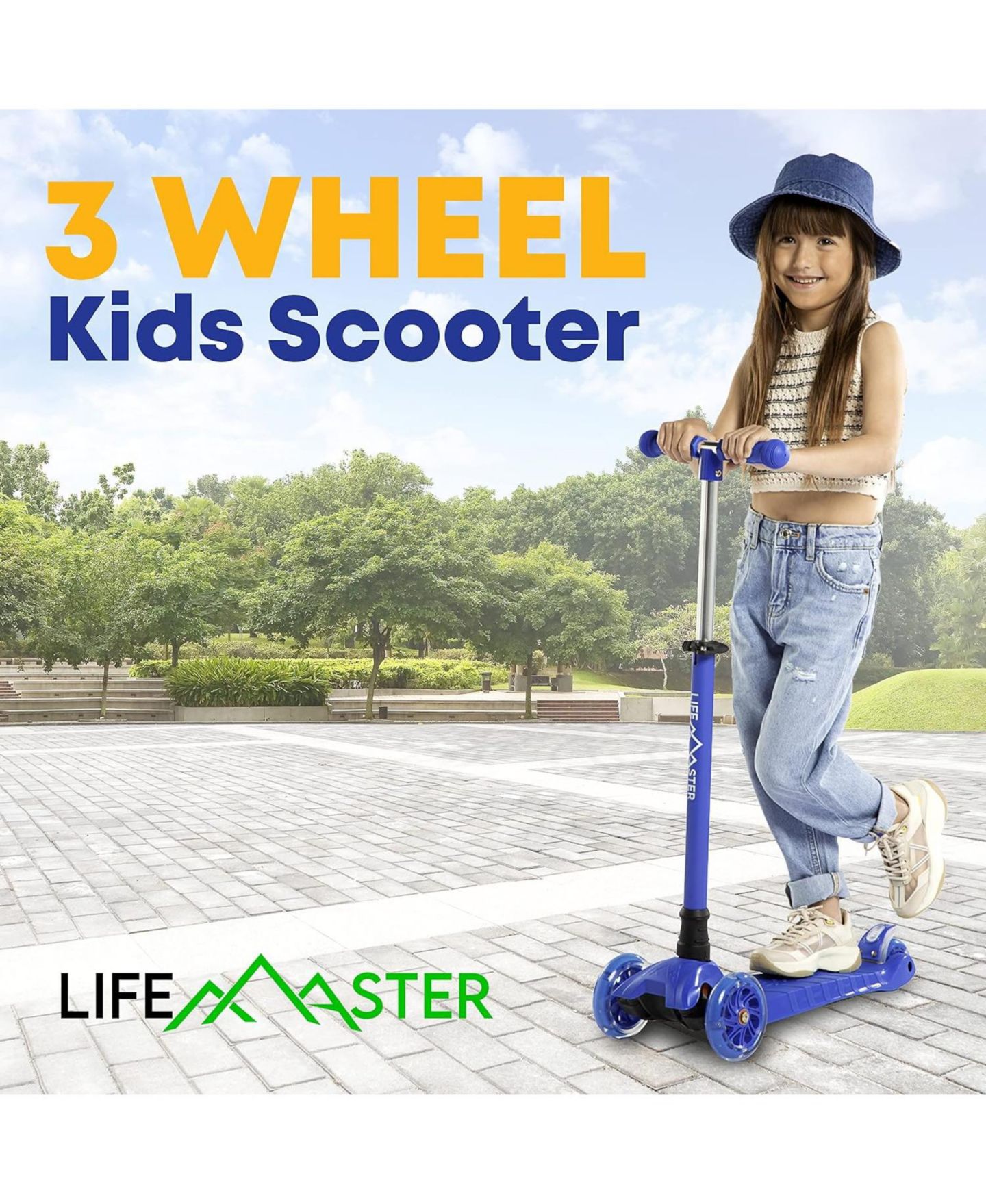 Детская игрушка Lifemaster Kids Scooter - 3 Wheel Led Kick Scooter for Children & Toddlers - Adjustable Handlebar, цвет: Синий — фото 4