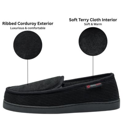 Men's Wide Slippers Steve Moccasin House Shoes Memory Foam Insole Corduroy Slip-On Terry Lining Indoor Outdoor Non-Slip Rubber Outsole