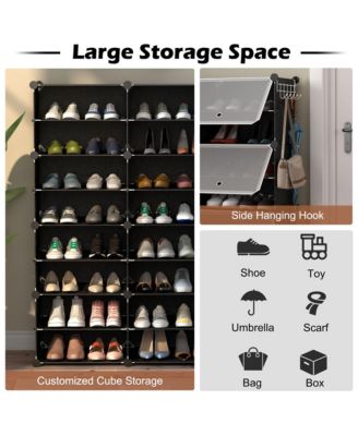 Portable Shoe Rack Organizer 12-Cube 48 Pair Shoe Shelf Storage Cabinet w/Hook