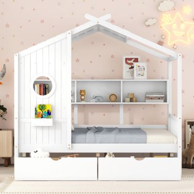 Streamdale Full-Size Wooden House Bed with Drawers and Storage