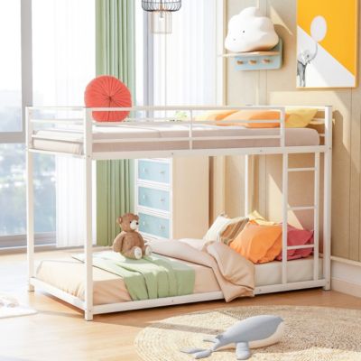 Streamdale Twin Over Twin Metal Bunk Bed, Low Bunk Bed With Ladder
