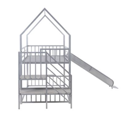 Twin Size Metal Bunk Bed House Bed With Slide And Staircase