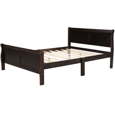 Streamdale Queen Size Wood Platform Bed With Headboard And Wooden Slat Support