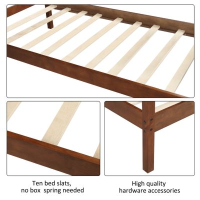 Streamdale Twin Size Wood Platform Bed With Headboard And Wooden Slat Support