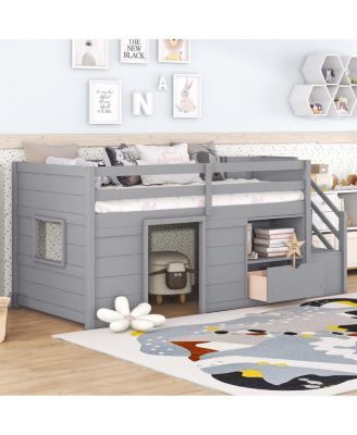  Twin Loft Bed with Stair, Drawer, Shelf