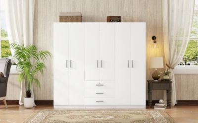 Streamdale 6-Doors Wooden Wardrobe Storage for Bedroom, with Big Drawers, White