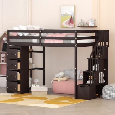 Streamdale Loft Bed with Storage, Stairs, and Shelves