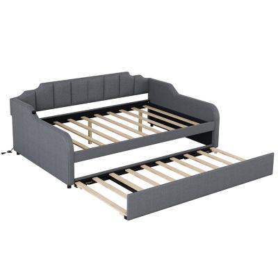 Upholstered Daybed with Trundle & USB Charging