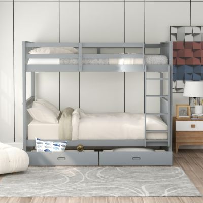 Streamdale Twin-Over-Twin Bunk Bed With Ladders And Two Storage Drawers