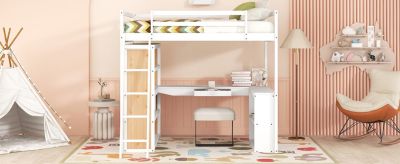 Streamdale Full Size Loft Bed With Ladder, Shelves, And Desk, White