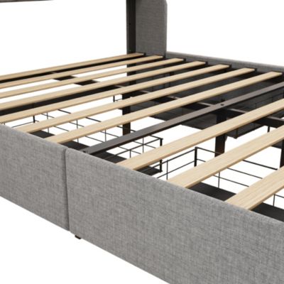 Light Grey Bed Frame with LED and Storage Drawers