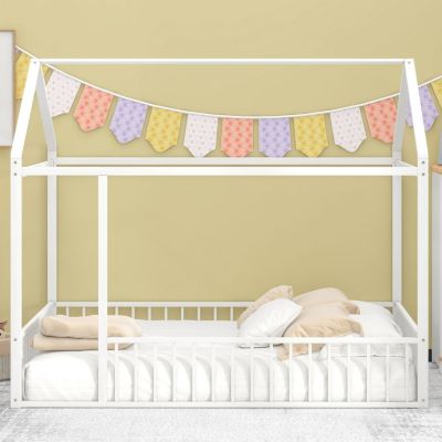 Streamdale Metal House Bed Frame with Fence for Kids