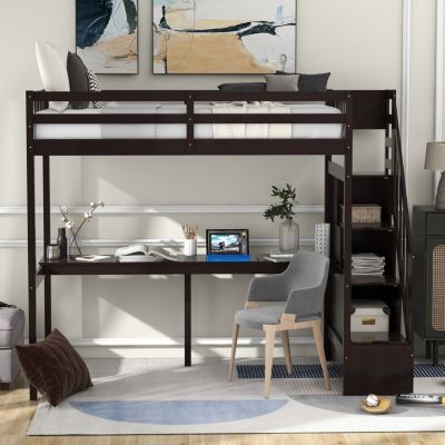 Streamdale Twin Size Loft Bed With Storage Staircase And Built-In Desk