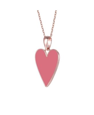 Children's 14k Gold Plated with Rich Magenta Enamel Elongated Heart Pendant Necklace